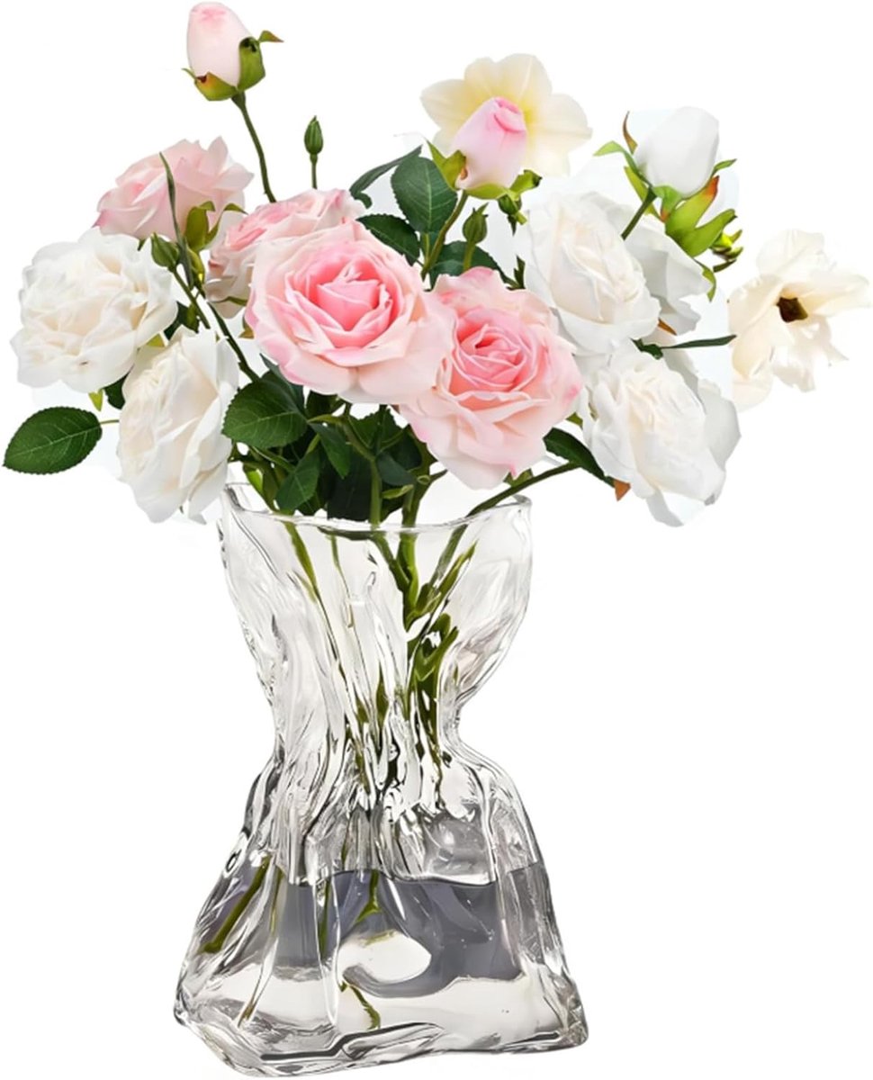 SnelShoppen - Verdikte Heldere Glazen Vaas 20 cm, Kristallen Bloemenvaas voor Tulpen, Elegante Moderne Vaas voor Woonkamer, Robuuste Glaskwaliteit, Tr