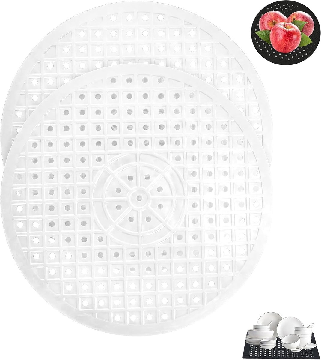 SnelShoppen - 2 stuks Rubber Afwasmat, Afwasmat voor Gootsteen, Beschermmat voor Gootsteen, Droogmat voor Keuken, Wit, Rond, Duurzaam en Herbruikbaar