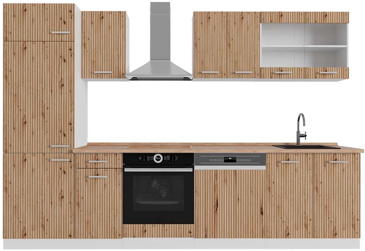 Vicco R-Line Complete keukeneenheid – 300 cm, WB Eik Artisanaal eiken/wit