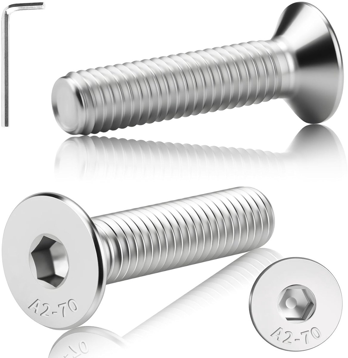 Set van 60 RVS verzonken schroeven M3 x 6 mm DIN 7991 A2 V2A met volledige schroefdraad en inbussleutel - Ideaal voor hout en metaalbewerking
