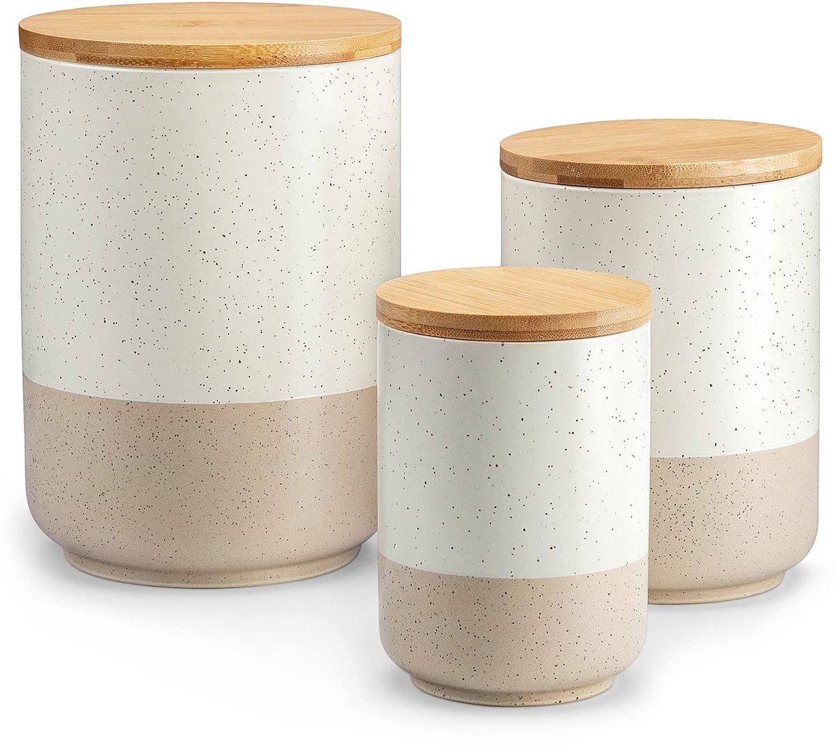 Omgoods- Keukenpotten Set - 3 Stuks - Luchtdichte Deksel - 2200ml/1130ml/550ml - Keramisch - Opslag voor Suiker/Koffie/Specerijen - Opslagpotten