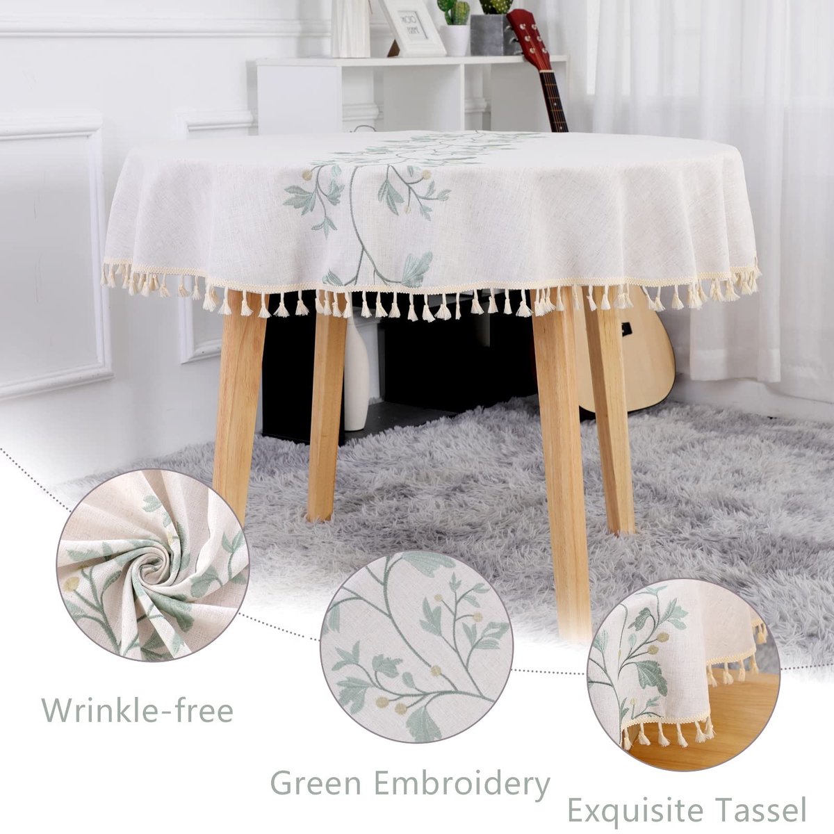 Omgoods - Ronde Tafelkleed 140cm van Katoen en Linnen met Tassels