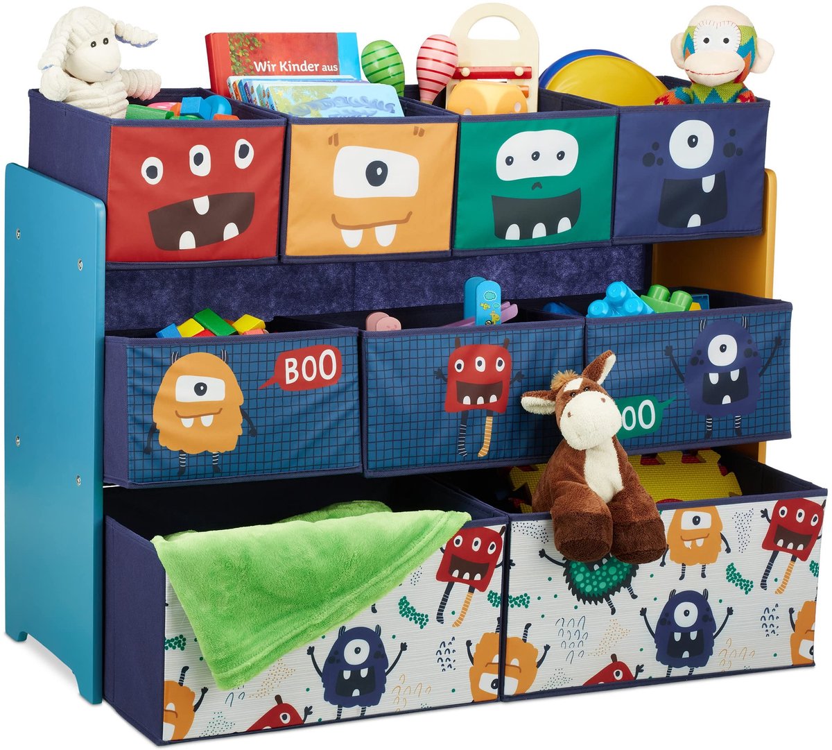 Omgoods - Speelgoedkast met 9 Vouwbare Mandjes in Monsterdesign
