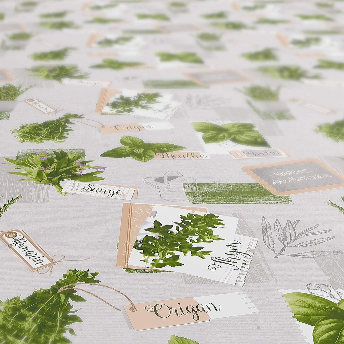 Omgoods - Wasbaar Ovale Tafelkleed met Kruiden 140x240cm Groen Beige
