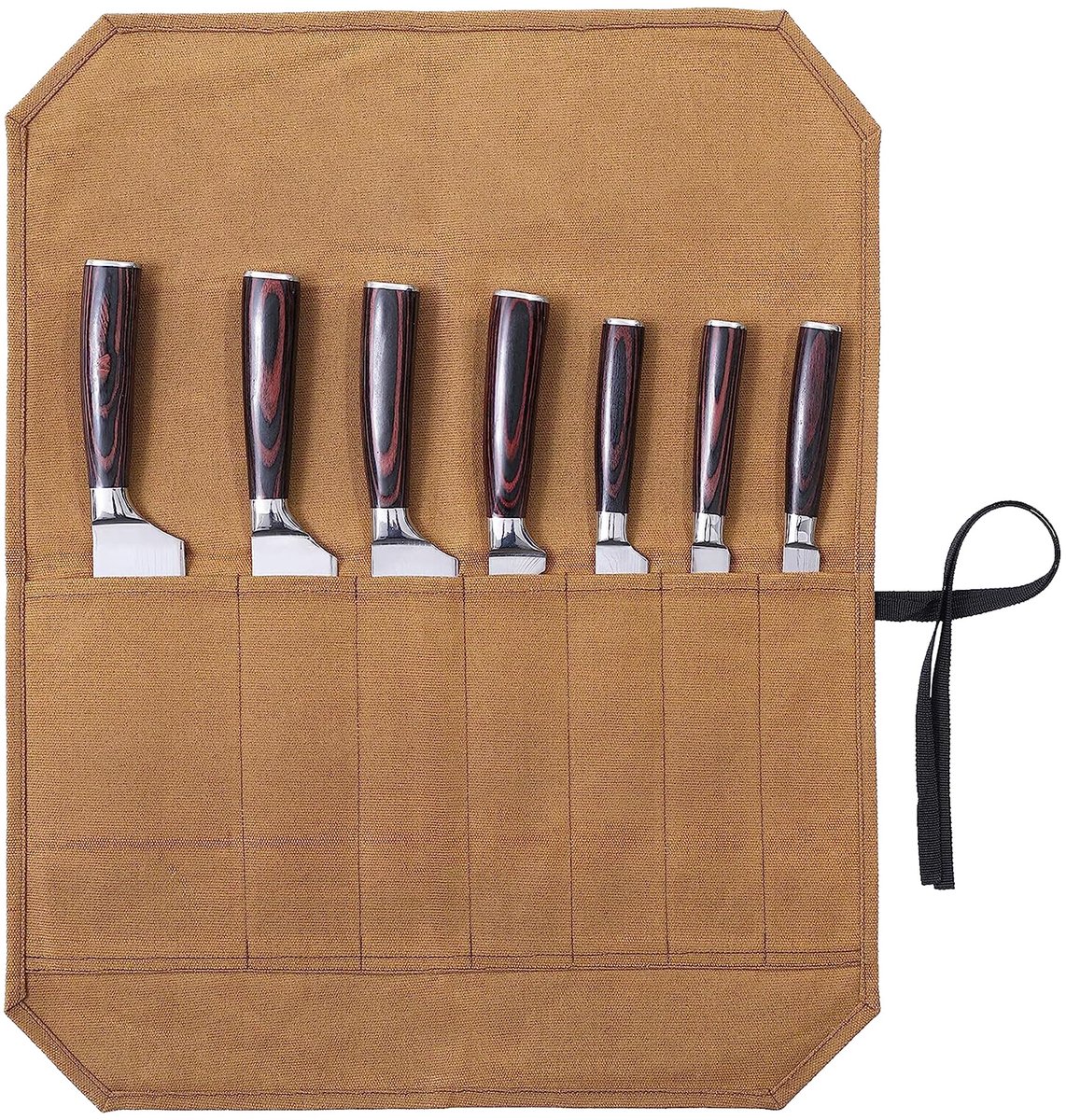 Omgoods - Professionele Keukenmes Roll - 7 Compartimenten in Waxed Canvas