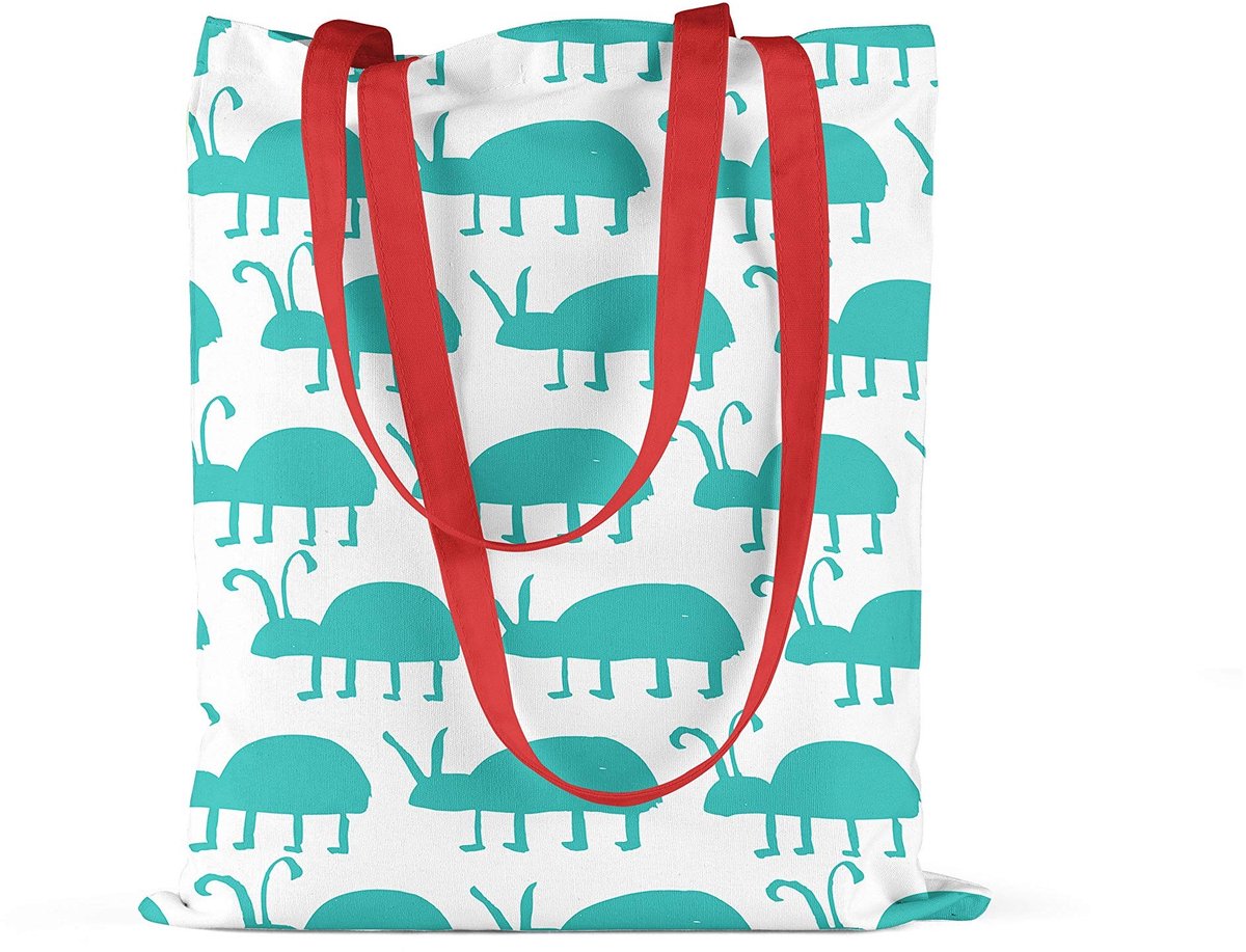 Omgoods - Herbruikbare Katoenen Draagtas met Rode Handvatten 34x40 cm