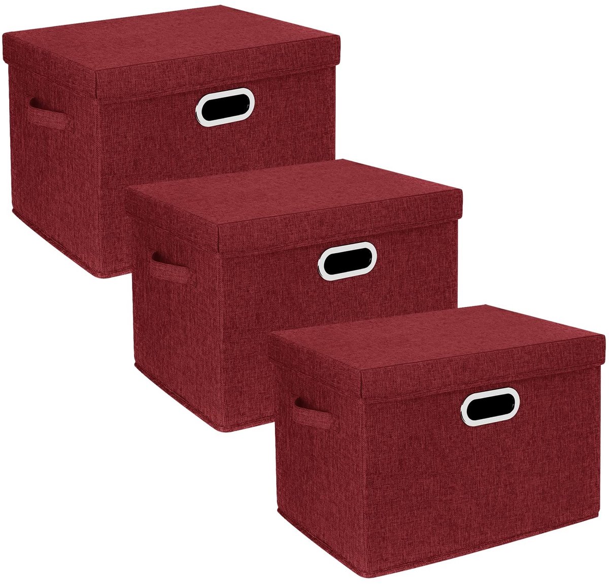 Omgoods - Grote Opbergdoos met Deksel, Set van 3, Rood-Wijn