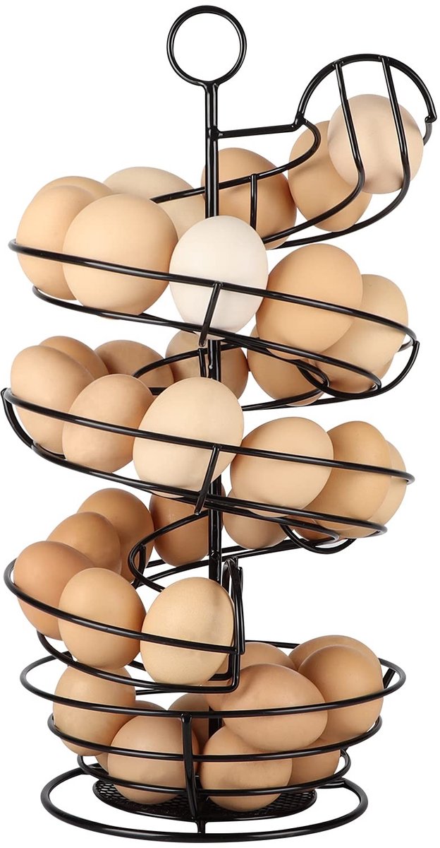 Omgoods - Zwart Metalen Eierenrek met Onderste Basket voor de Keuken