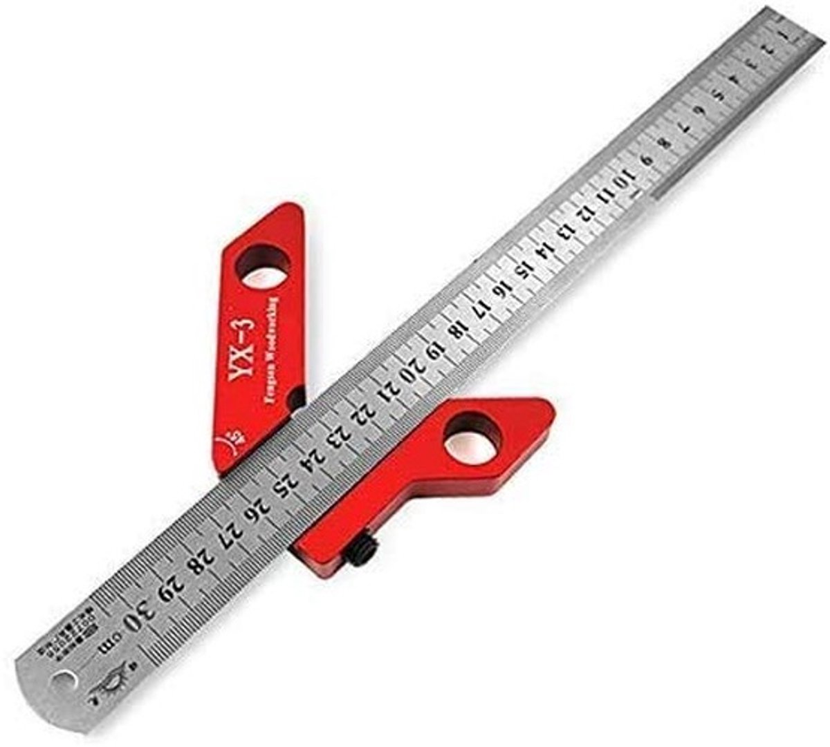 Omgoods- Middellijnmes 45/90 graden - Aluminiumlegering 6061 - Afneembare Stalen Liniaal - Houtbewerking - Meetgereedschap - Schokbestendig - Lijnmeter