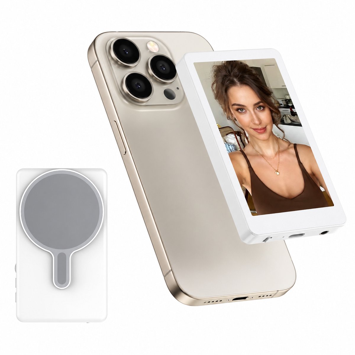 NC Snap View - Selfie Monitor voor Telefoon - iPhone & Android - Magnetisch Selfie Scherm - Draadloos - Telefoon Accessoires - Wit