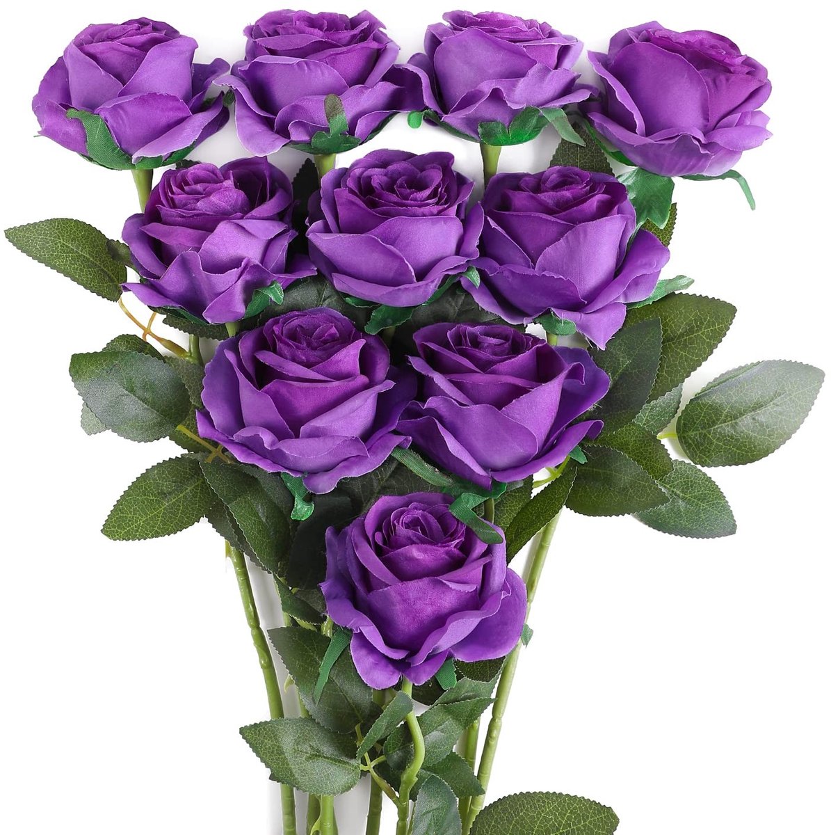 Omgoods- Kunstrozen 10 Stuks - Zijde Bloemen - Bruidsboeket - Paars/Rood/Wit - Verstelbare Stelen - 53,8 cm Hoog - Neprozen