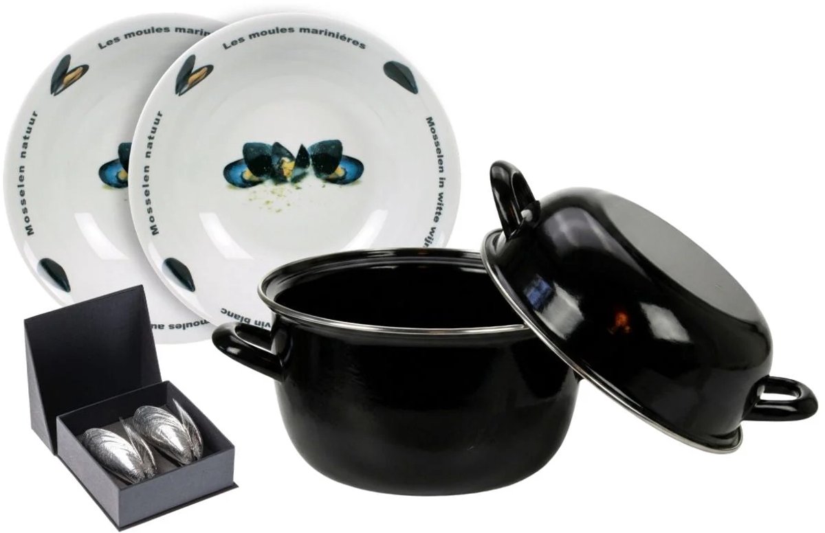 Mosselset - Mosselpan ø 24 cm (Inductie) met Mosselborden & Anovi Mosselbestek - 2 Personen