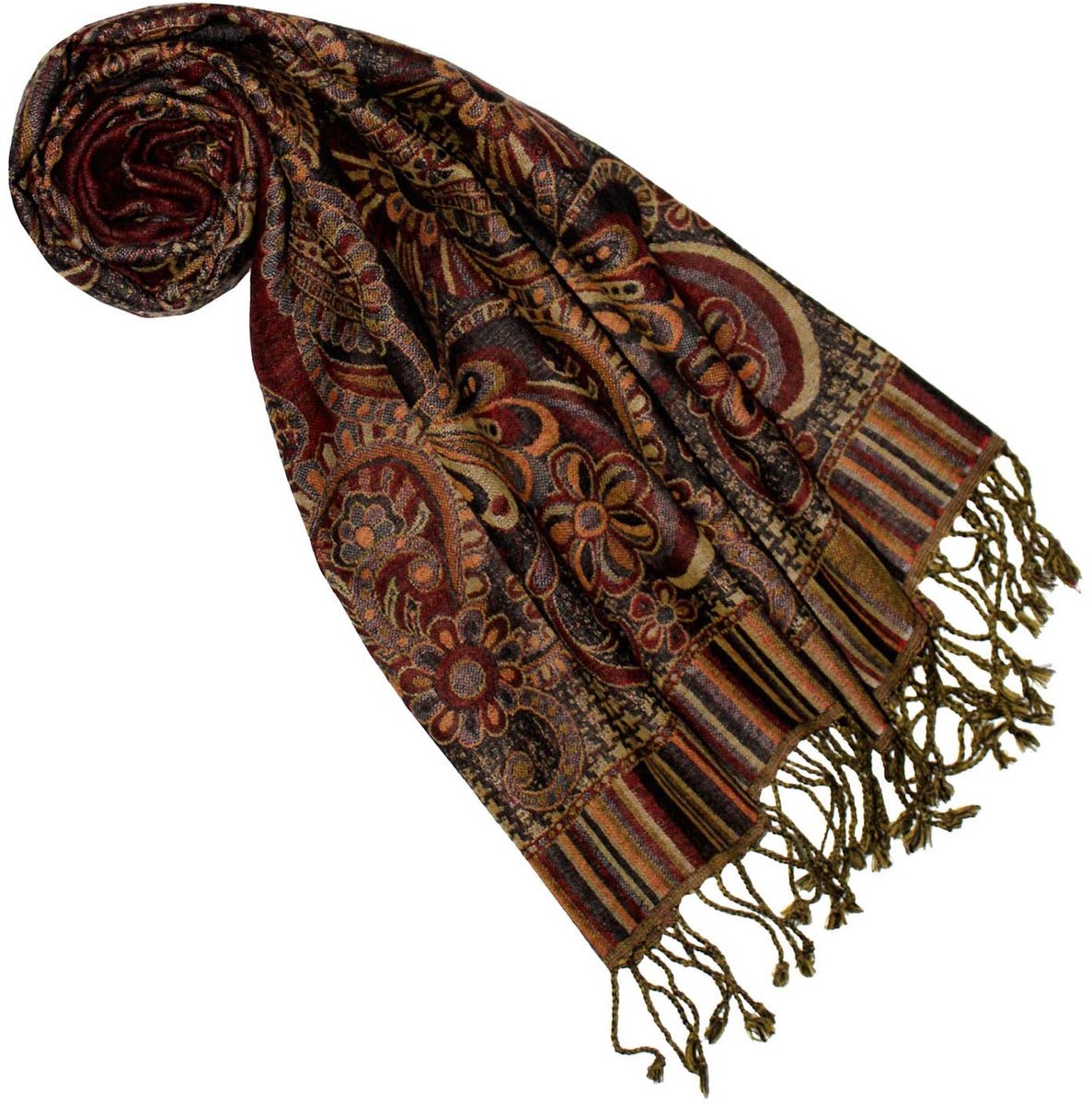 Omgoods - Luxe Merino Wol Sjaal met Paisley Patroon in Multikleur