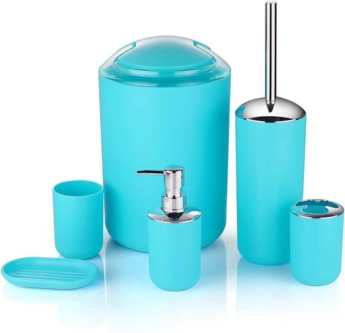 Omgoods - 6-delige Badkameraccessoireset met Zeepdispenser en Toiletborstel