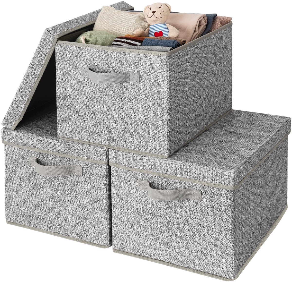 Omgoods - Opbergdozen met Deksel, Set van 3, Ideaal voor Kleding en Speelgoed