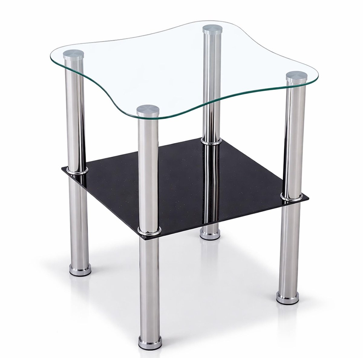 Omgoods - Glazen Salontafel met Veiligheidsglas en Stalen Poten 40 x 40 x 47 cm