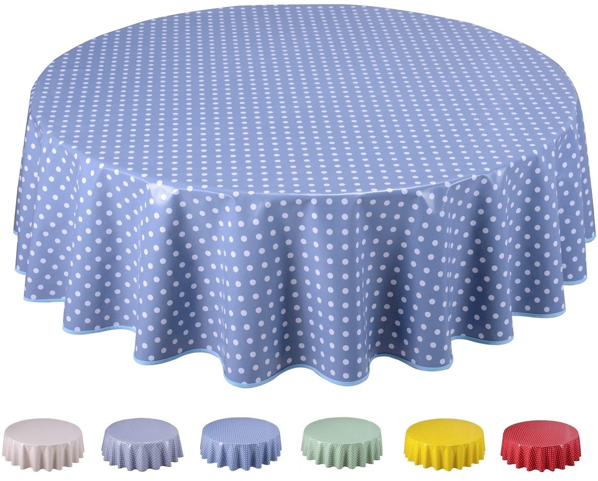 Omgoods - Wasbaar Ronde Oilcloth Tafelkleed met Kleine Dots 140 cm Blauwgrijs