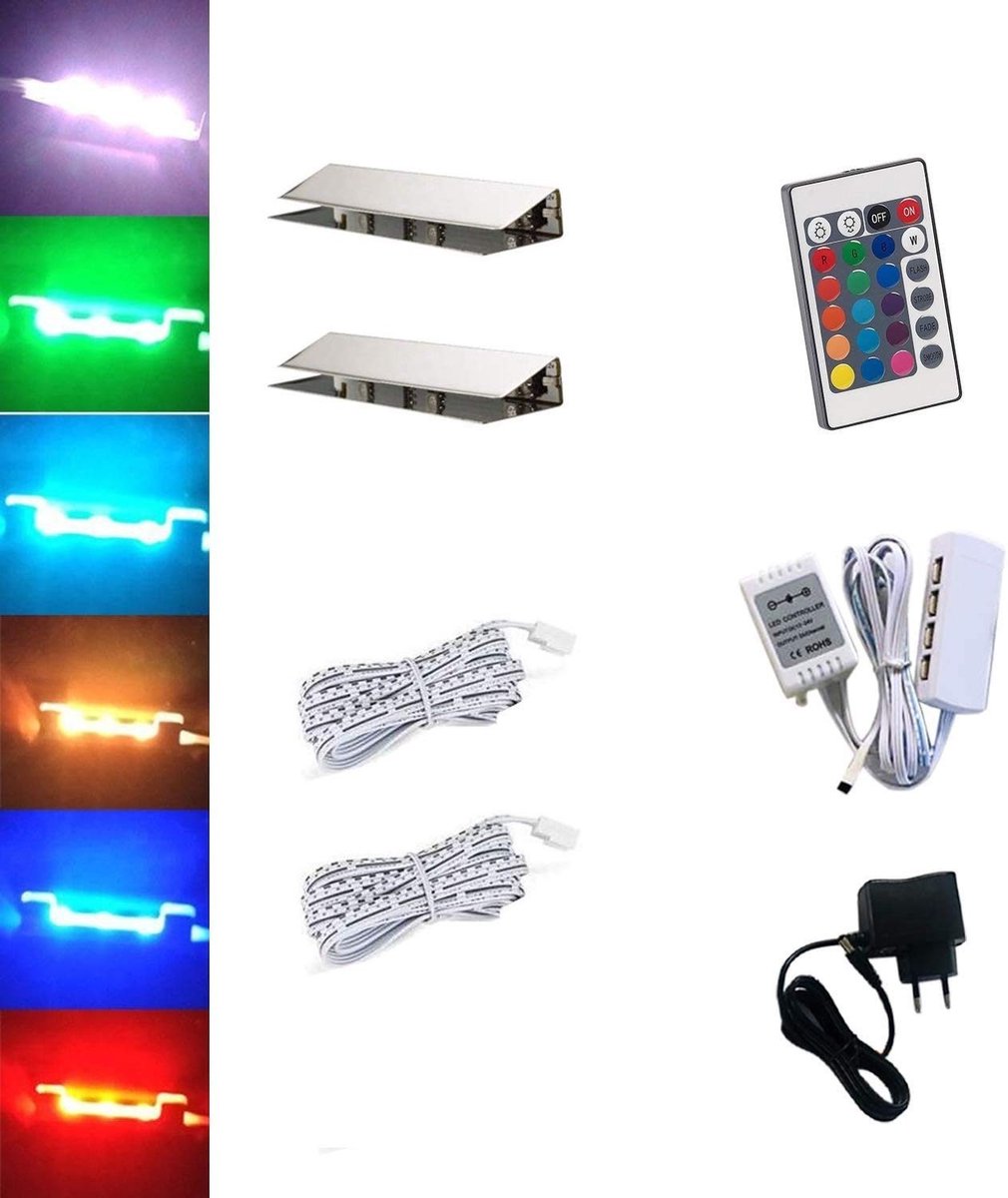 Omgoods - LED RGB Glasrandverlichting voor Vitrinekasten (2 Stuks)