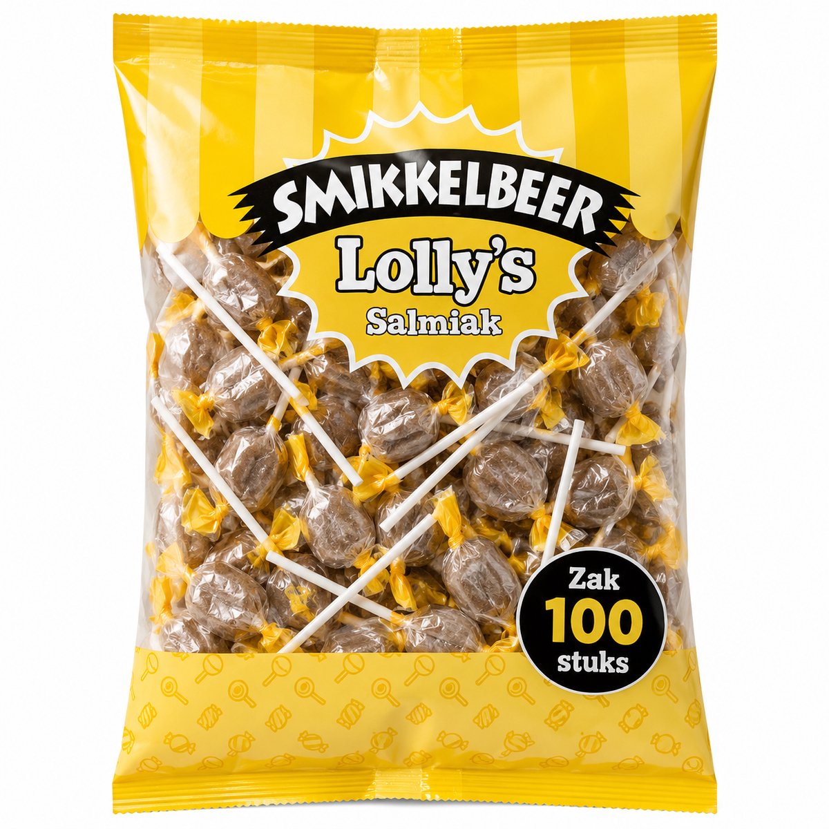Smikkelbeer - Salmiak Lolly's - 100 Stuks - Individueel Verpakt - Drop Lolly's - Uitdeelzak - Lollie - Lollies - Oud Hollands - Snoep
