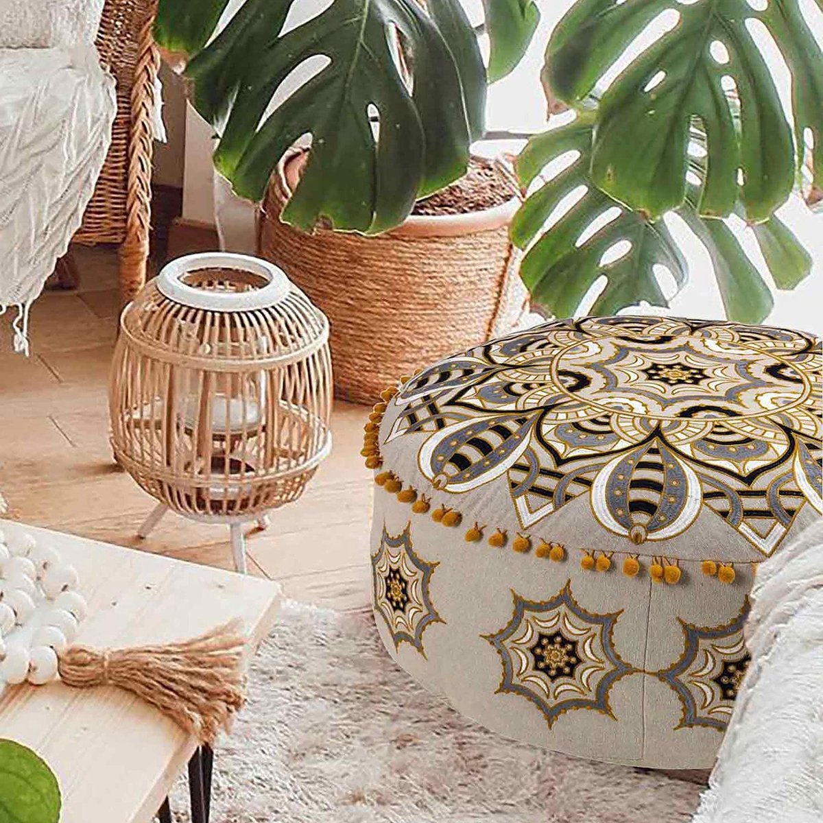Omgoods- Vloerkussensloop 60 x 20 cm - Luxe Boheemse Kamerdecoratie - Meditatie/Kruiden - Zithoek/Pouf - Accentueert Woonkamer/Slaapkamer - Vloerkussen