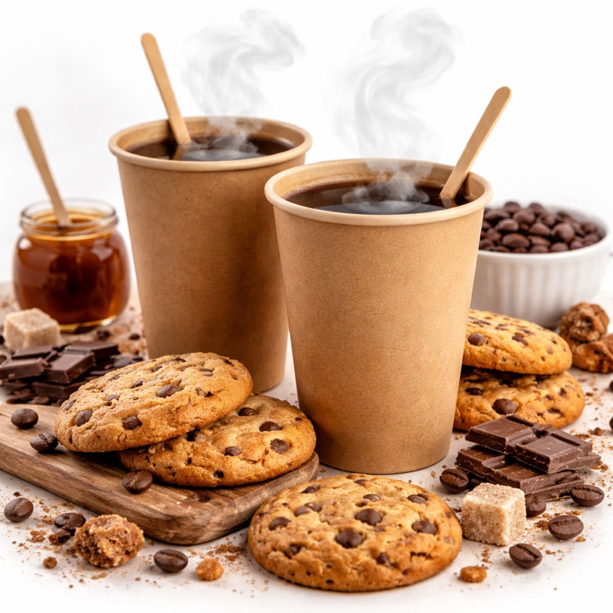 100 x Koffiebeker 8oz 240 ml bruin en Roerstaafjes- wegwerp papieren bekers karton kraft – drank bekers – drinkbekers- koffie beker – wegwerpbeker – Koffiekopjes – Koffiemokken - Warme en Koude Dranken