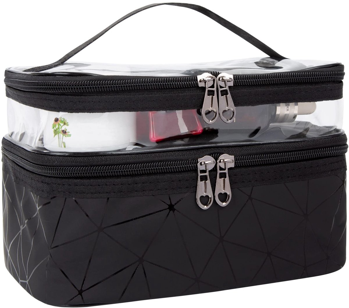 Omgoods- Cosmetische Tas Dubbellaags - Make-up Tas met Vakken - Waterdichte Toilettas - Organizer voor Reis - Draagbare Tas - Transparant Design - Make-uptas