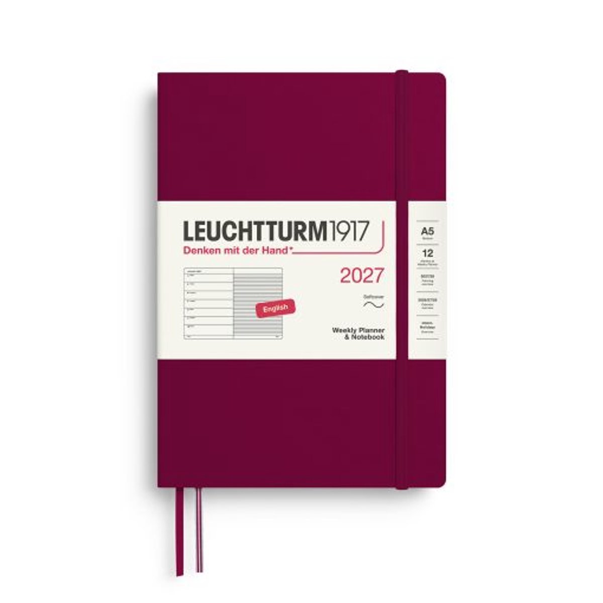 Leuchtturm1917 - 2027 Weekly Planner & Notebook - A5 Medium 15x21cm - port red - softcover