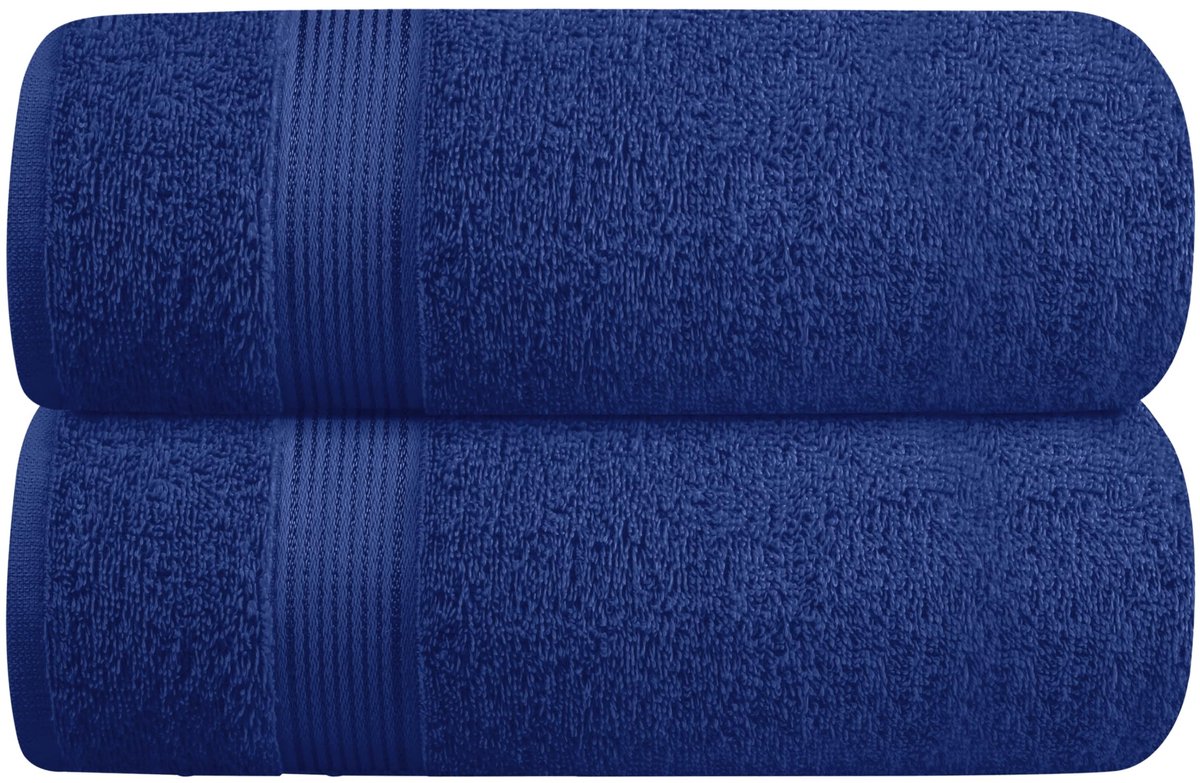 Omgoods - Set van 2 Extra Grote Badhanddoeken 70x140 cm Katoen Ultra Absorberend Donkerblauw