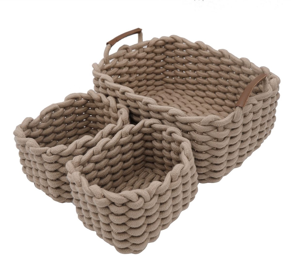Omgoods - Set van 3 Khaki Opbergmanden van Katoen