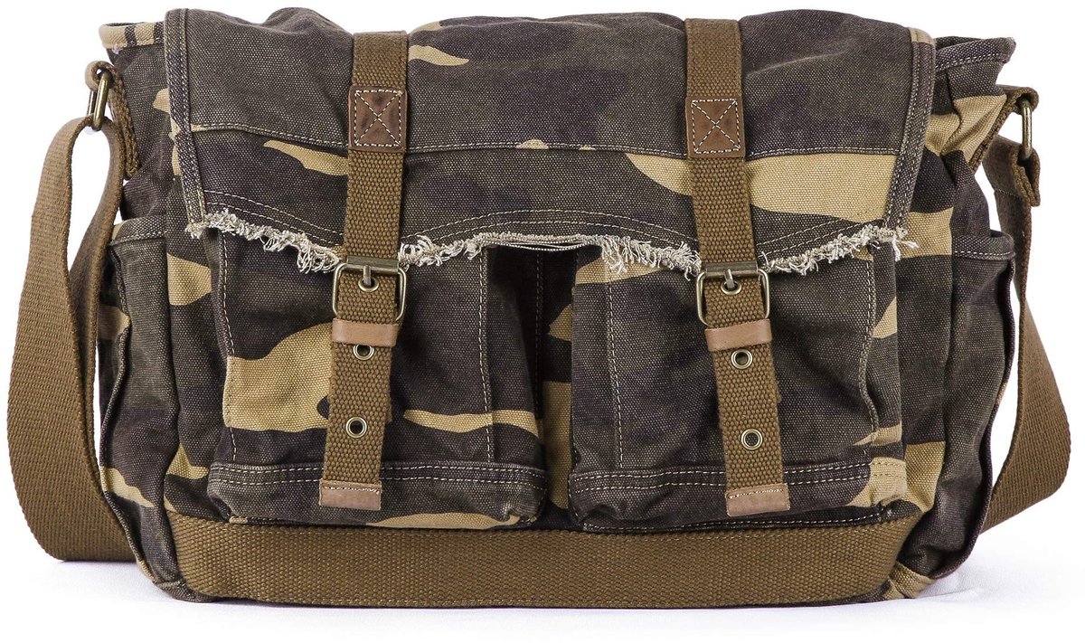 Omgoods - Vintage Canvas Messenger Bag met Gerafelde Stijl