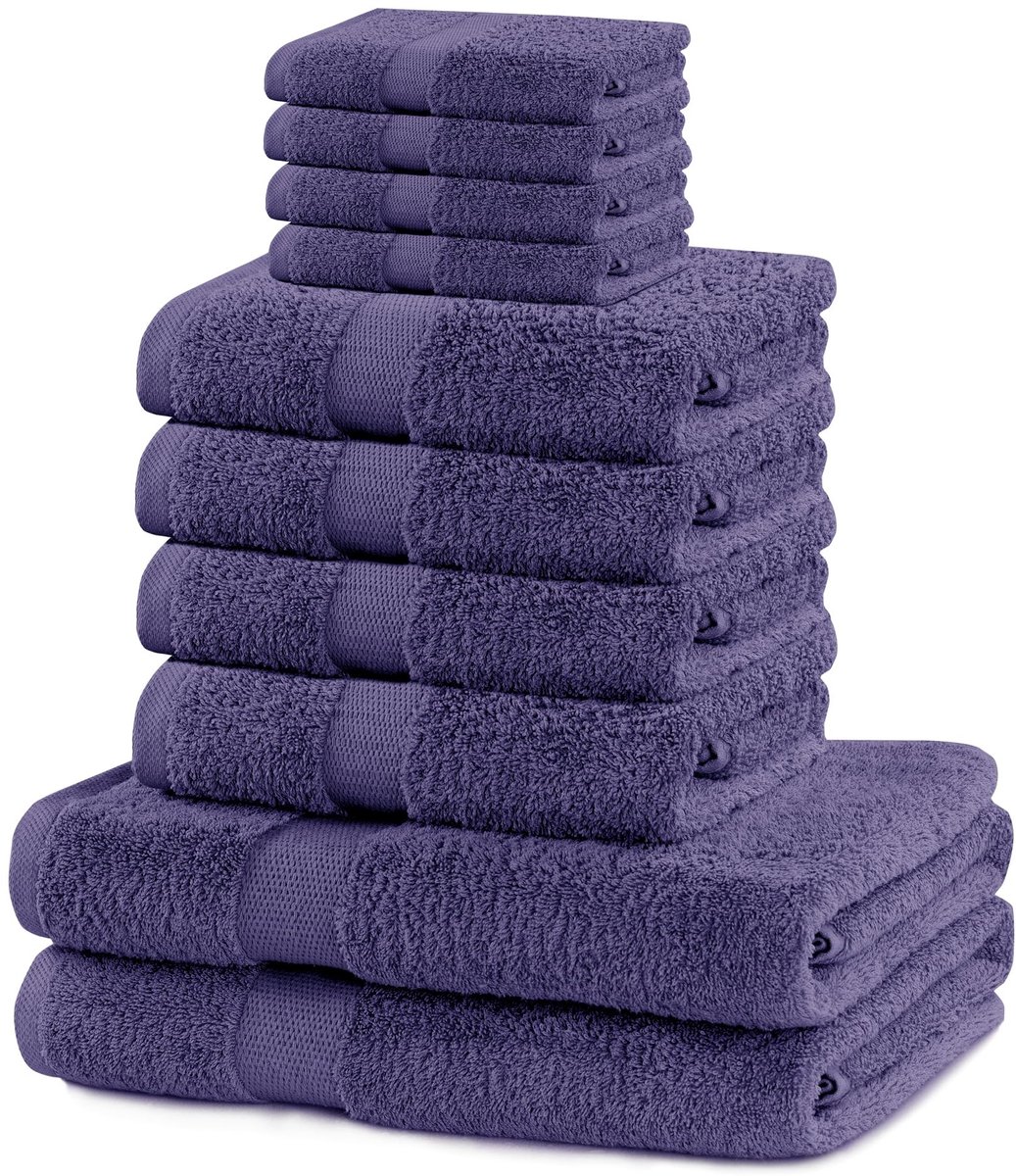 Omgoods - 10-delige Handdoekenset Marina - 525 g/m² Katoen - Violet