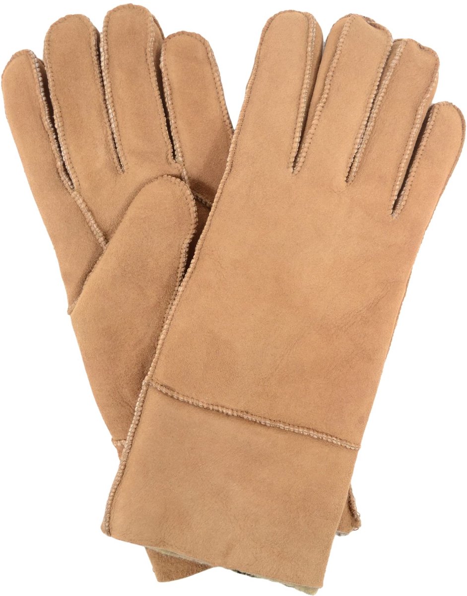 Omgoods - Dames 100% Lamswollen Handschoenen Lichtbruin M (18cm)