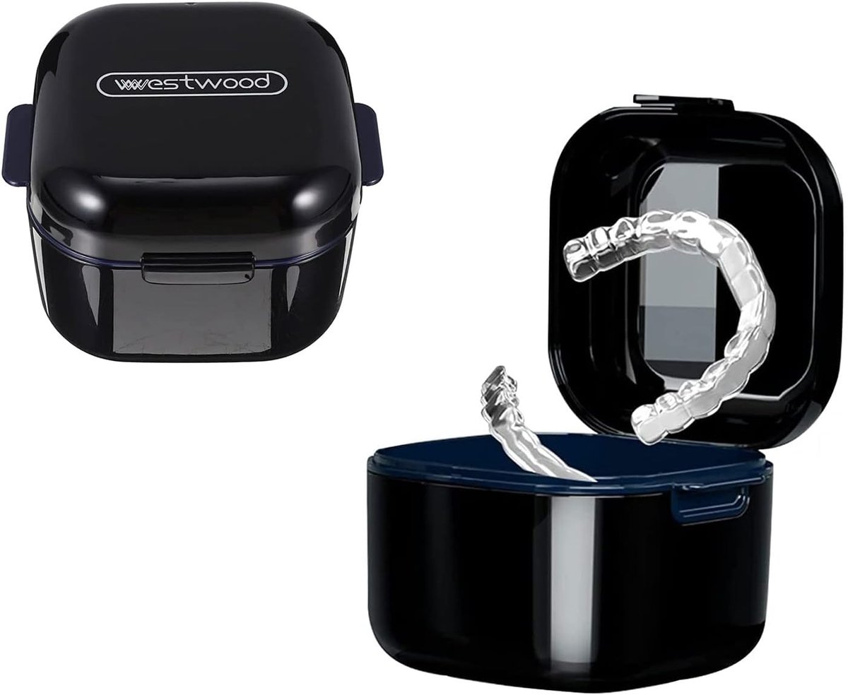 SnelShoppen - Dentuurdoos Valse Tanden met Zeef, Draagbare Hygiëne Opbergdoos, Bewaarcontainer voor Mondbeschermer en Tandheelkundige Accessoires - Zw