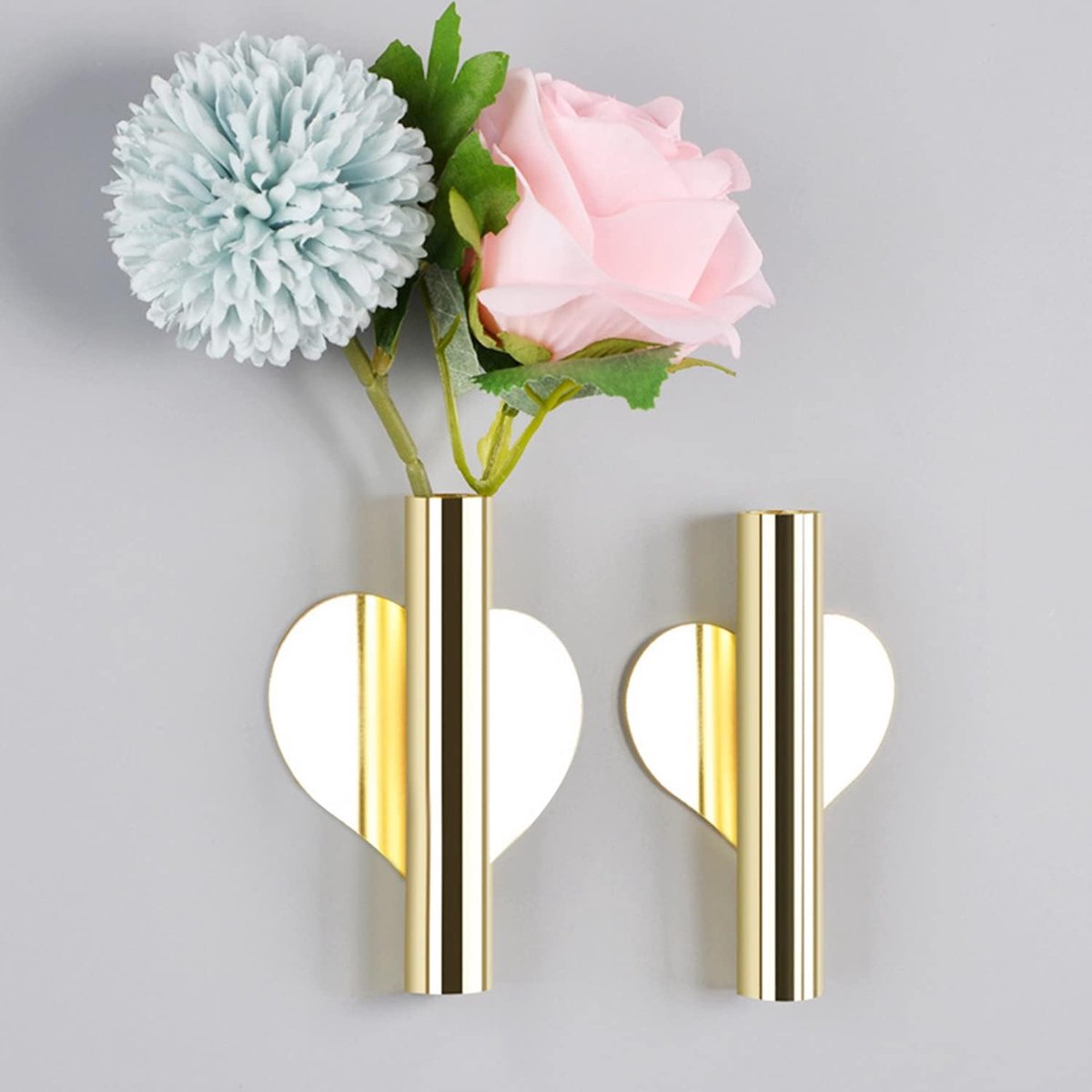 SnelShoppen - Wandvaas Set van 2 Stuks Gouden Muur Gemonteerde Vazen Decoratief Modern Binnenvaas voor Achtergrond, Woonkamer en Slaapkamer Decoratie
