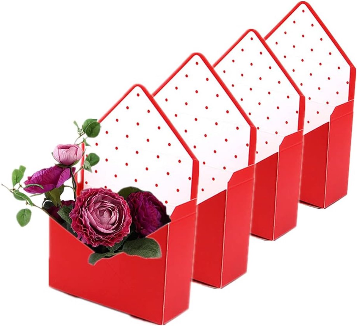 SnelShoppen - 5 Stuks Rode Enveloppe Bloemenhouders Fleurige Dozen | 13,75x9 Waterdichte Bouquetdoos voor Huwelijk, Verjaardag Decoratie en Ornamenten