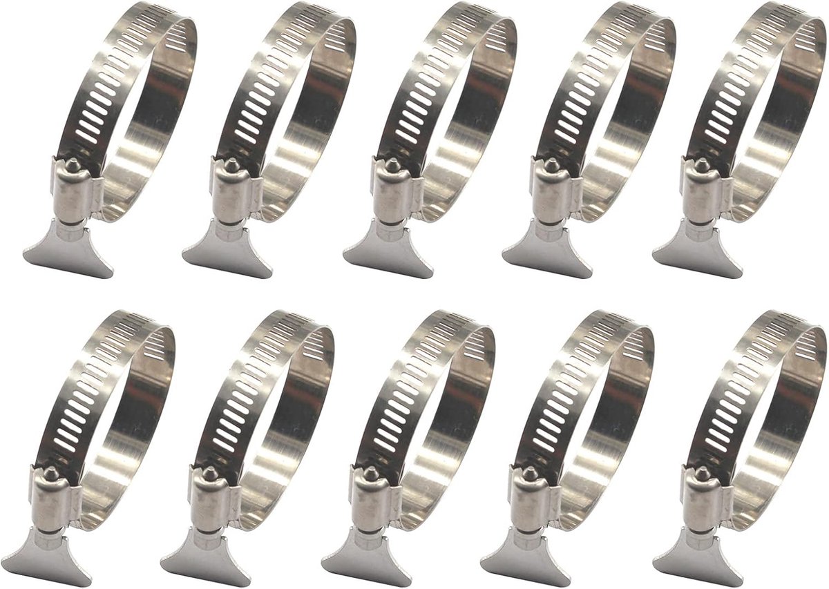 SnelShoppen - 21-38mm Duwschroef Sleutel Verstelbare Slangklemmen 304 RVS Wormdrive Pijpklemmen (10 Stuks) voor Tuin, Keuken, Auto