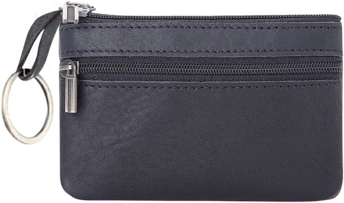 SnelShoppen - Leren Muntportemonnee, Kleine Munt Pouch voor Mannen en Vrouwen, Cash en Munt Wallet Sleutelhouder met Sleutelhanger, Zipper Opbergtas M
