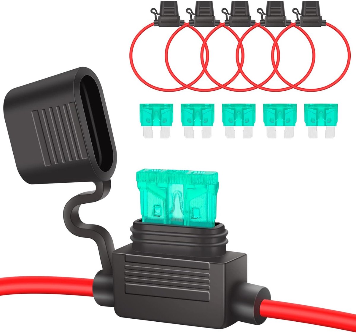 JatilEr 5pcs Inline Fuse Holder 12AWG 12V, Waterproof Automotive Fuse Holder, Copper Wire with 20A Standard Fuses for - ShopVlot
