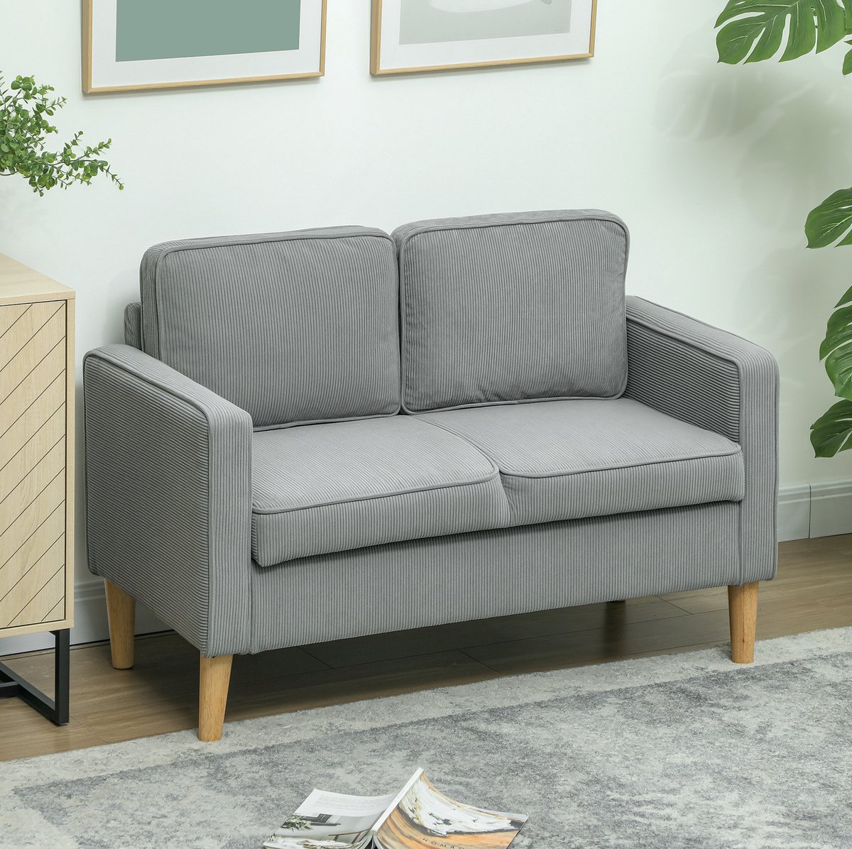 COVREO 2-zitsbank 117x63x79 cm lichtgrijs, polyester met opbergruimte