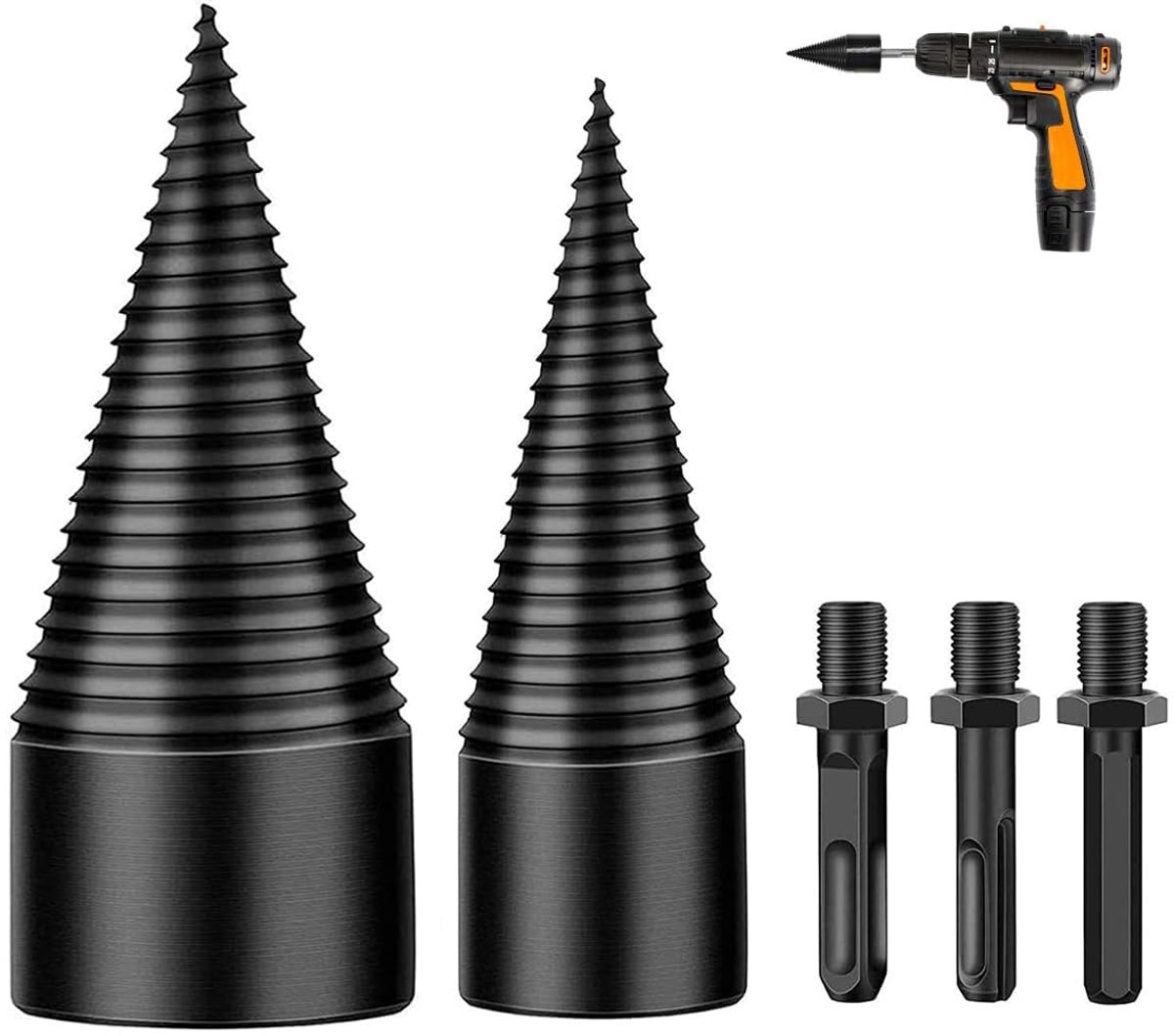 Wood splitter drill 42 mm + 32 mm, wood splitter with screw cones with 3 handles for drilling - ShopVlot
