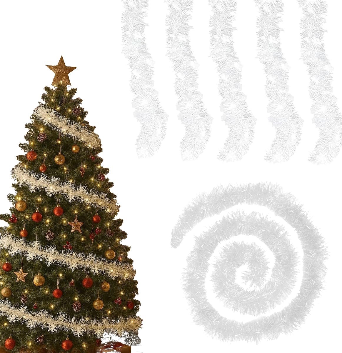SnelShoppen - Kerstguirlande 5 x 2 m Witte Kerst Sneeuwvlokken Guirlande Dennenguirlande met Sneeuw Hanger Winter Kerst Krans Hangdecoratie Fluffy Lam