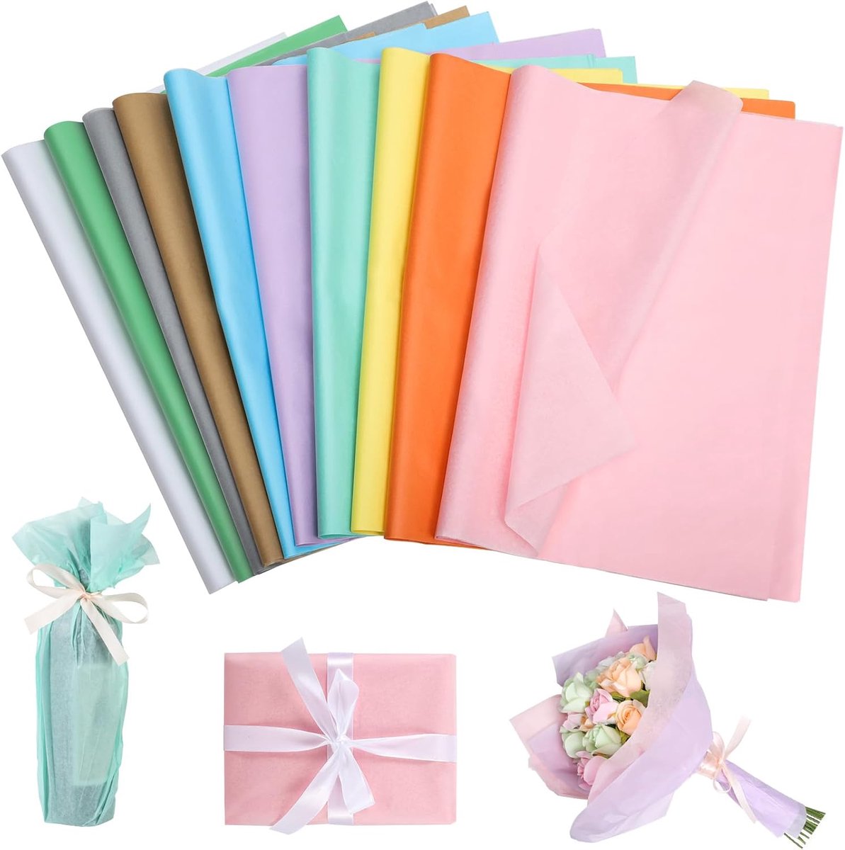 SnelShoppen - 100 Vellen Tissuepapier 50 x 70 cm Kleurvol Verpakkingsmateriaal voor Kerst, Feesten, DIY Klussen en Cadeaus (10 Kleuren)