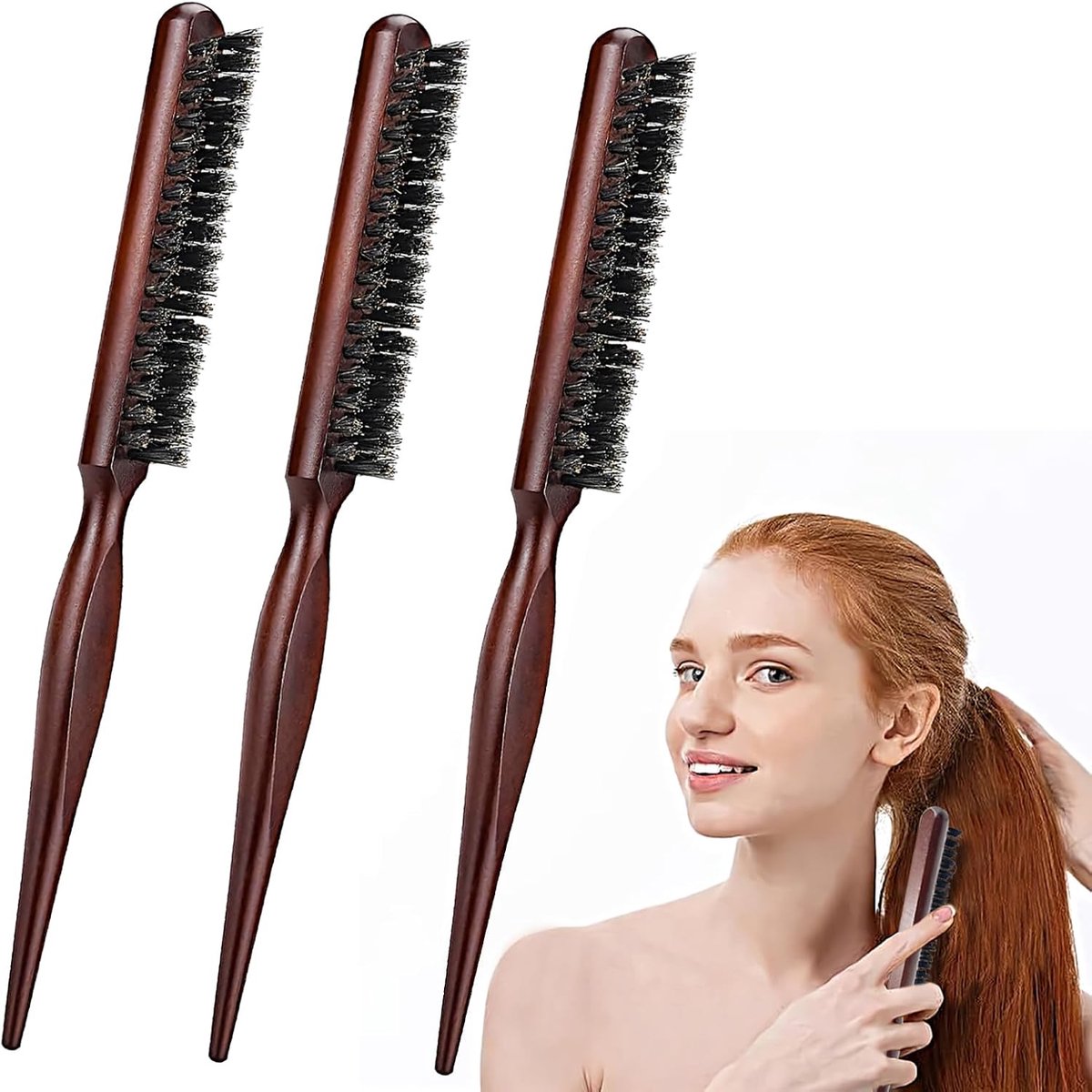 SnelShoppen - 3-delige Toupéer Borstel Set - Natuurlijke Wild Zwijn Haren Haarkam - Styling en Organiseren van Haar - Perfect voor Dun en Dik Haar - I