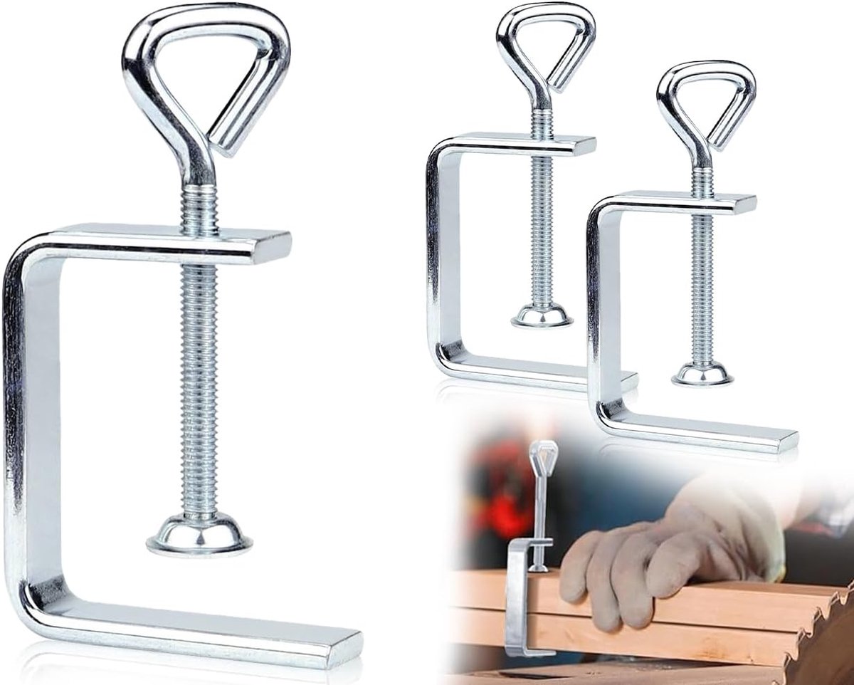 SnelShoppen - Set van 2 C Klemmen, Kleine Metalen C Klemmen, Verstelbare Schroefklemmen, Gegalvaniseerde Schroefklemmen, Universele Tafel Klem, Onders