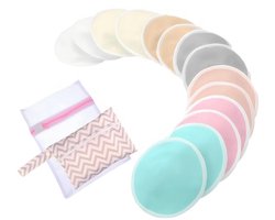 Zoogcompressen Borstvoedingspads van bamboevezel - 14 wasbare pads + waszak - Geschikt voor moeders die borstvoeding geven na de bevalling, bieden lekvrije, ademende en huidvriendelijke pads,14 - Kleur - 14 stuks