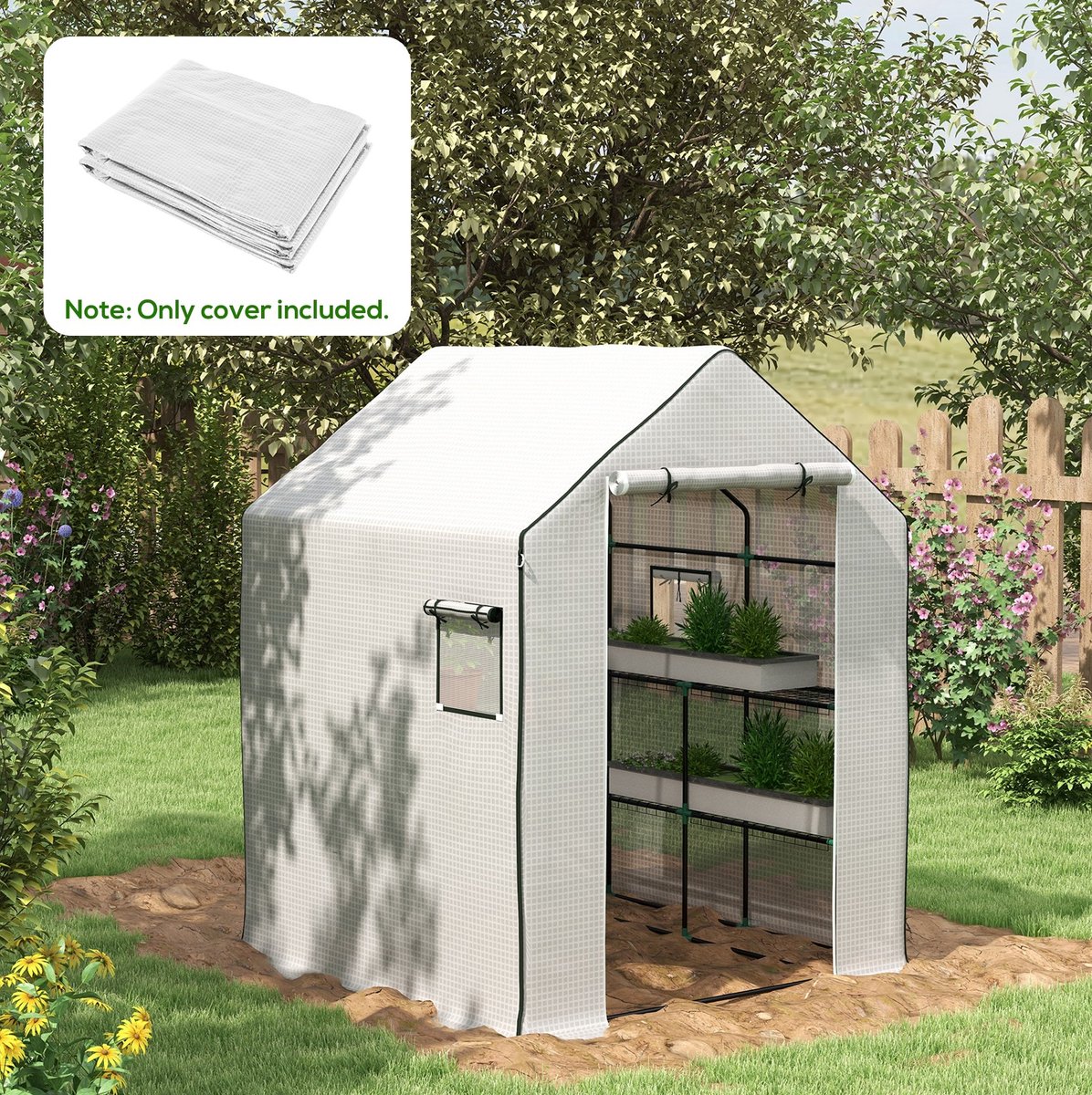 COVREO Kasfolie 140 x 143 x 190 cm wit, PE met uv-bescherming voor tomatenkas