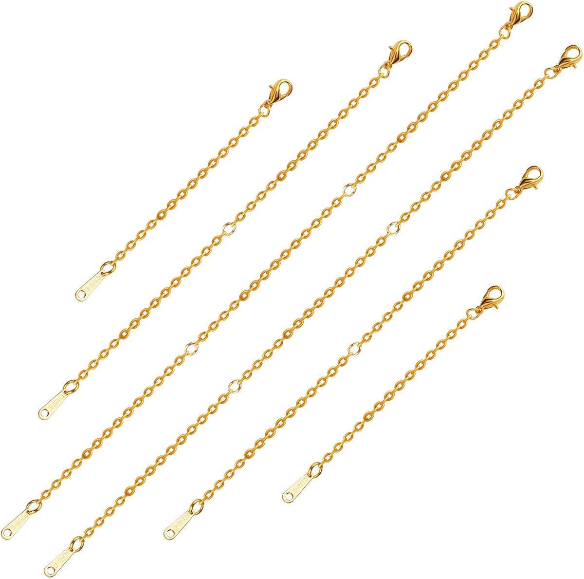 SnelShoppen - 6 Stuks Kettinkjes Verlengkettingen, 7.5cm 12.7cm 18cm RVS Sieraden Extenders met Karabijnhaak voor Ketting Armband Enkelbandje (Goud)