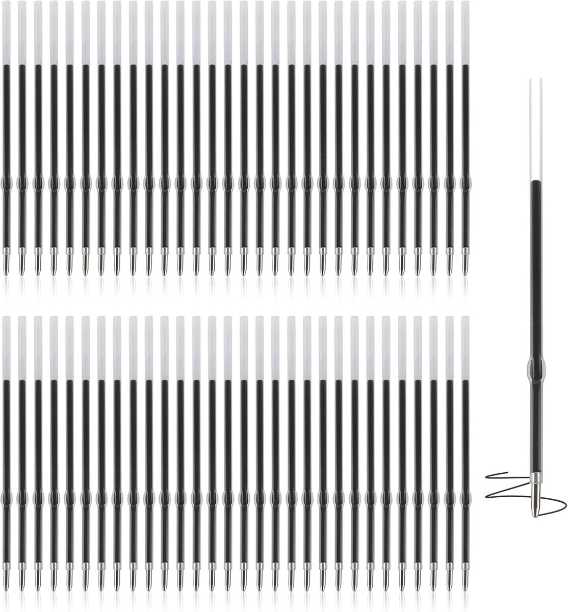 SnelShoppen - Pack van 60 zwarte balpen navullingen, terugtrekbare pen navullingen 1mm, 98mm, compatibel met de meeste balpennen, ideaal voor kantoor,
