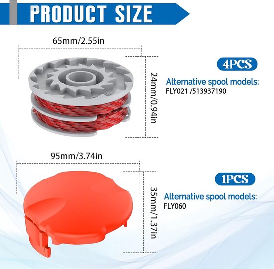 Vervangende grastrimmerspoel geschikt voor FLY021/513937190, Autofeed nylon spoel - 4 stuks van Merkloos	 — afbeelding 5