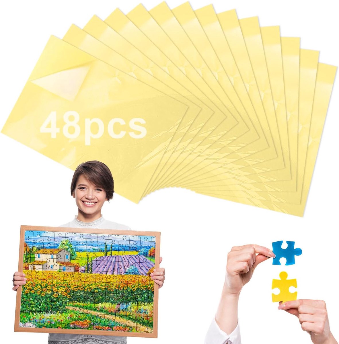 SnelShoppen - 48 Vellen Dubbelzijdige Puzzel Lijm voor Het Fixeren en Beschermen van Puzzels, Hechtpapier, Geschikt voor 6 x 1000 Puzzels, Foto's, Pos